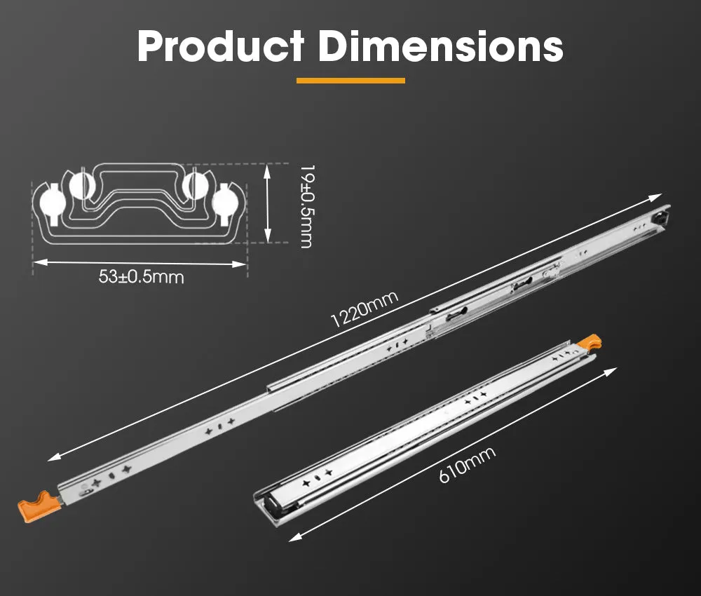 125kg Locking Drawer Slides / Runners 610mm 4wd Trailer Fridge Draw