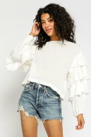 After Your Heart White Ruffled Sleeve Top