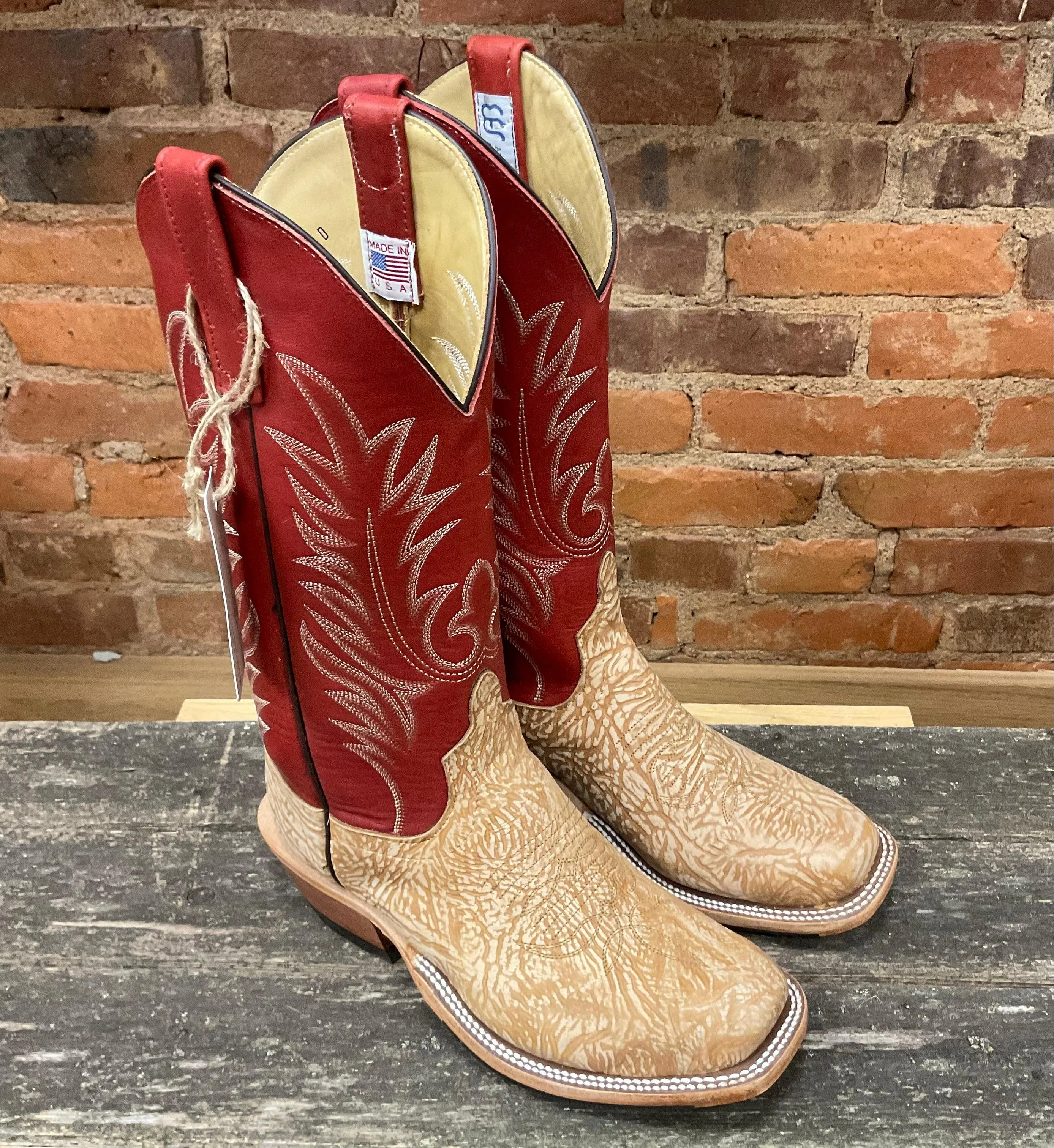 Anderson Bean Men's Tan Washed Shoulder & Red Fools Top Cutter Toe Cowboy Boots 335678
