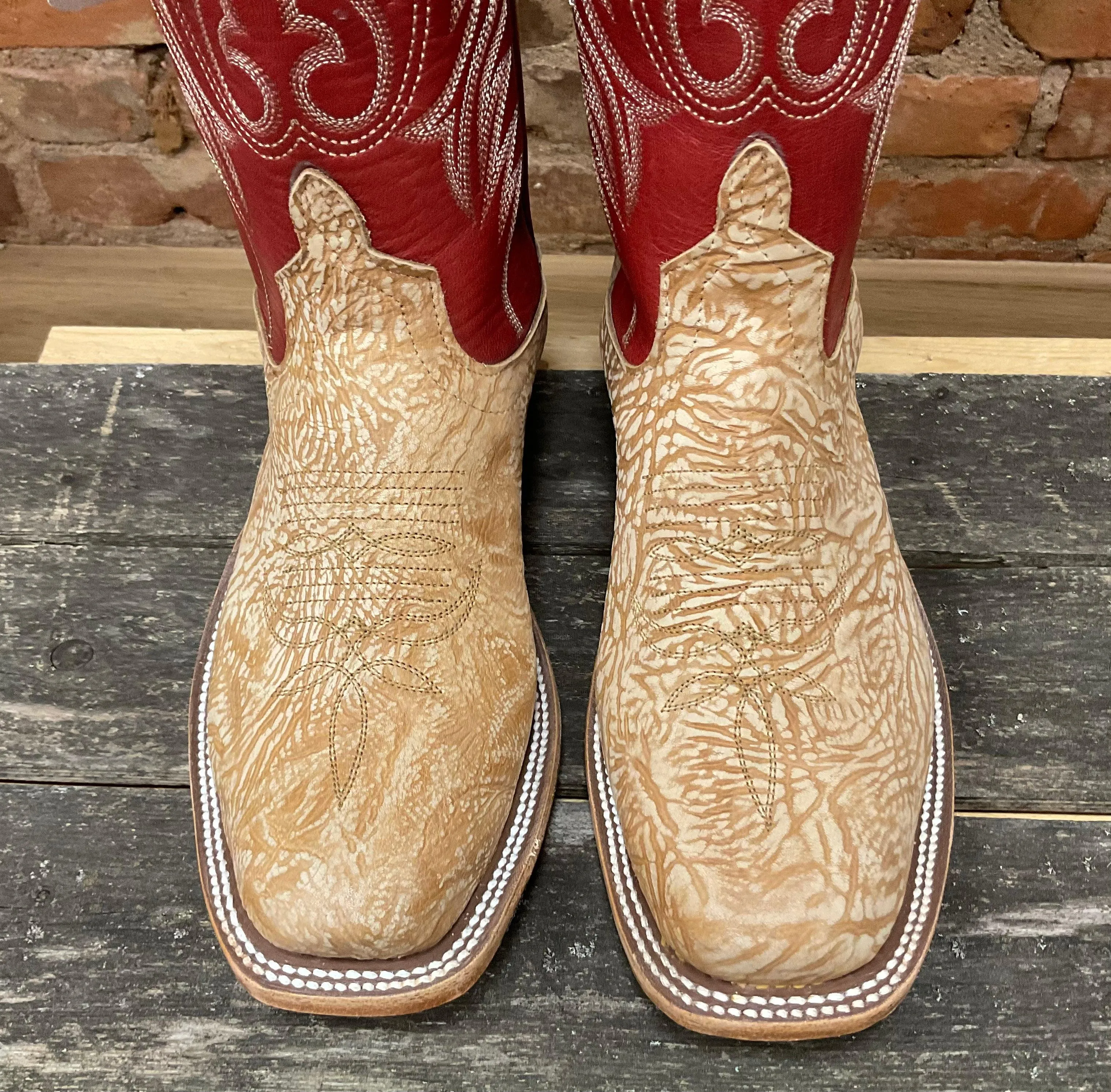 Anderson Bean Men's Tan Washed Shoulder & Red Fools Top Cutter Toe Cowboy Boots 335678