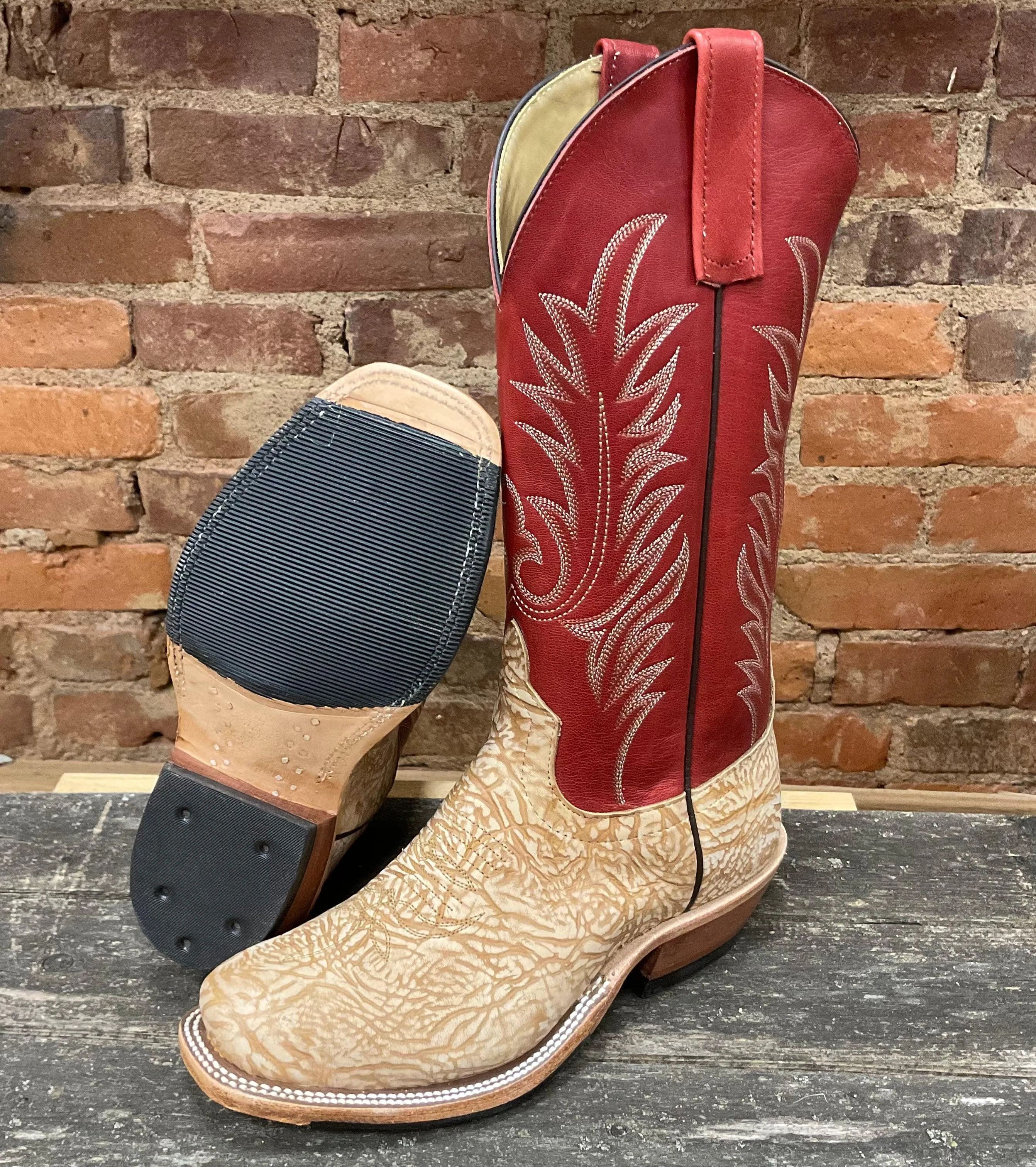 Anderson Bean Men's Tan Washed Shoulder & Red Fools Top Cutter Toe Cowboy Boots 335678