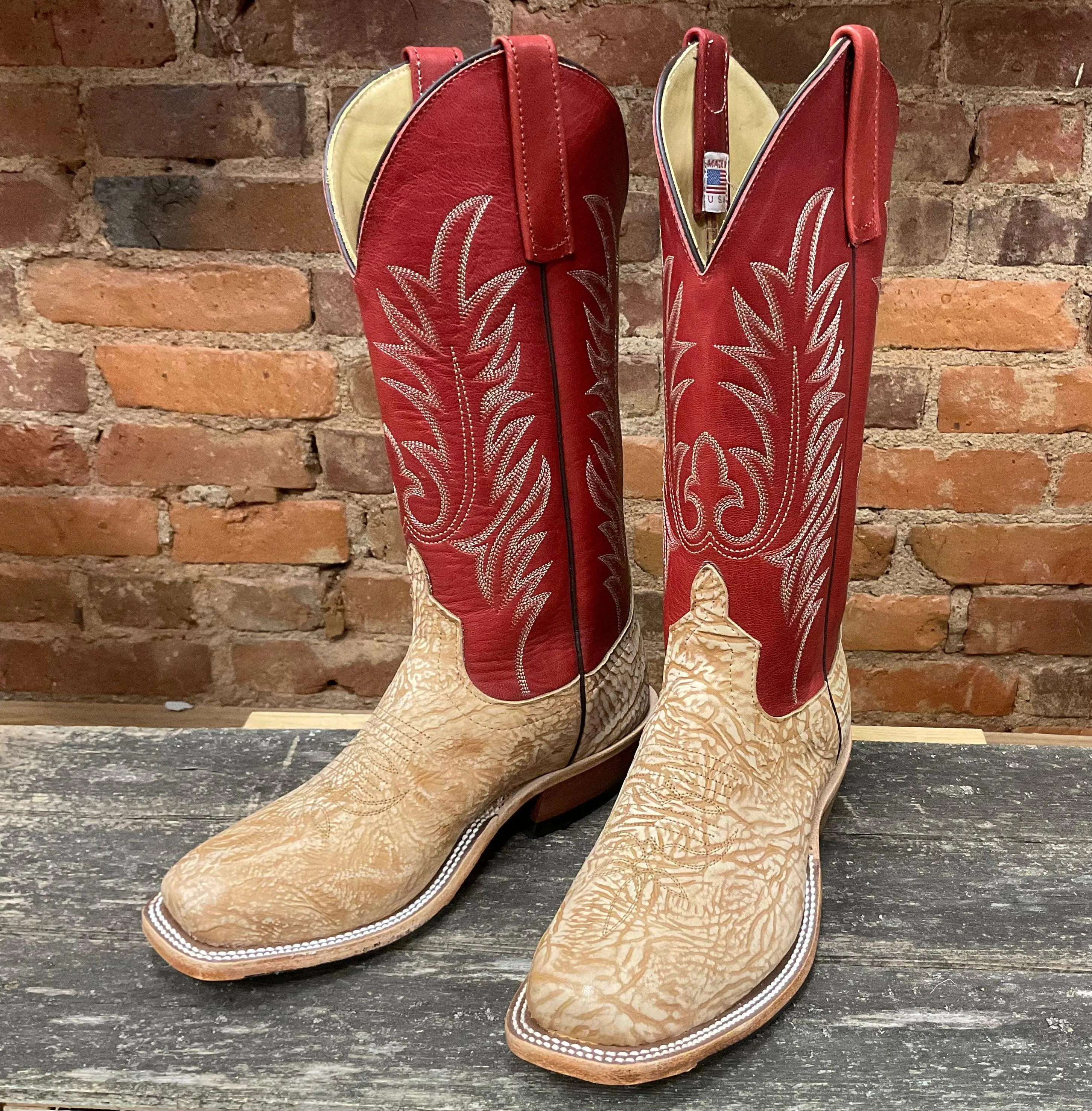 Anderson Bean Men's Tan Washed Shoulder & Red Fools Top Cutter Toe Cowboy Boots 335678