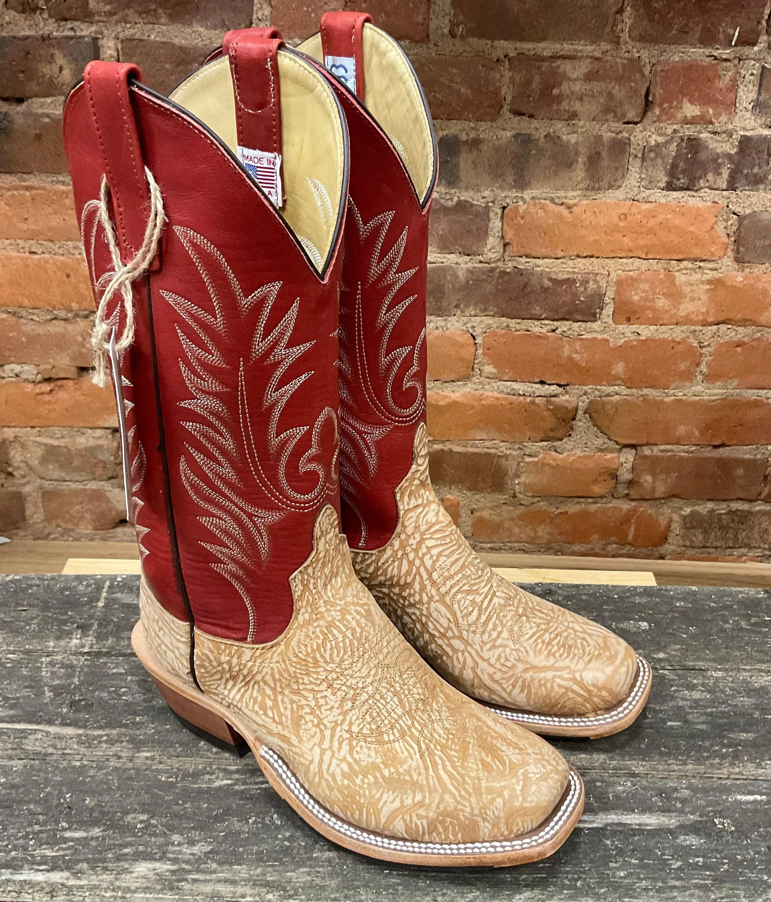 Anderson Bean Men's Tan Washed Shoulder & Red Fools Top Cutter Toe Cowboy Boots 335678