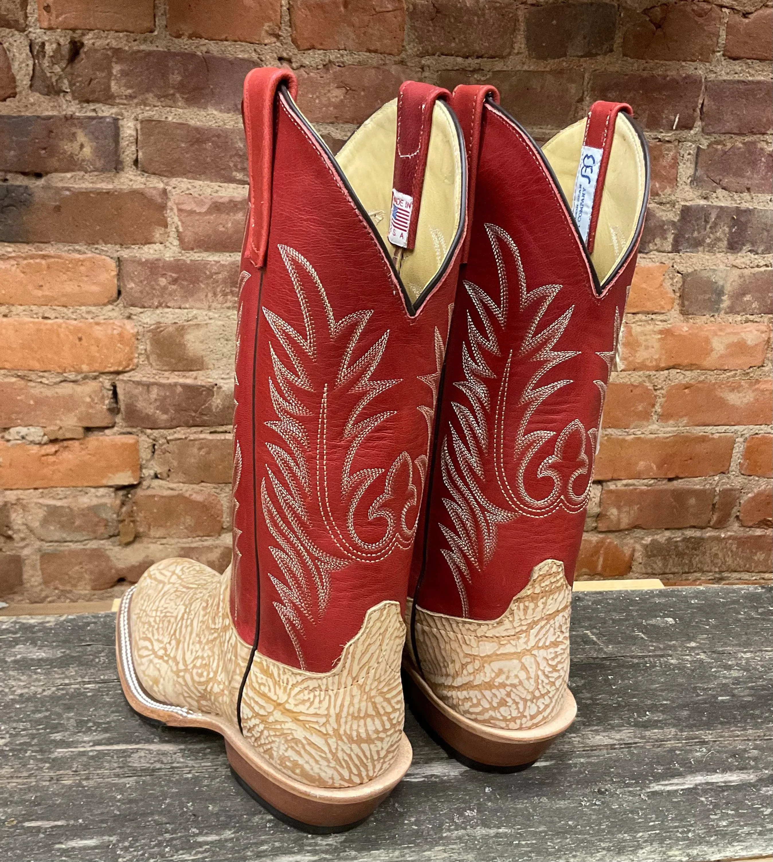 Anderson Bean Men's Tan Washed Shoulder & Red Fools Top Cutter Toe Cowboy Boots 335678