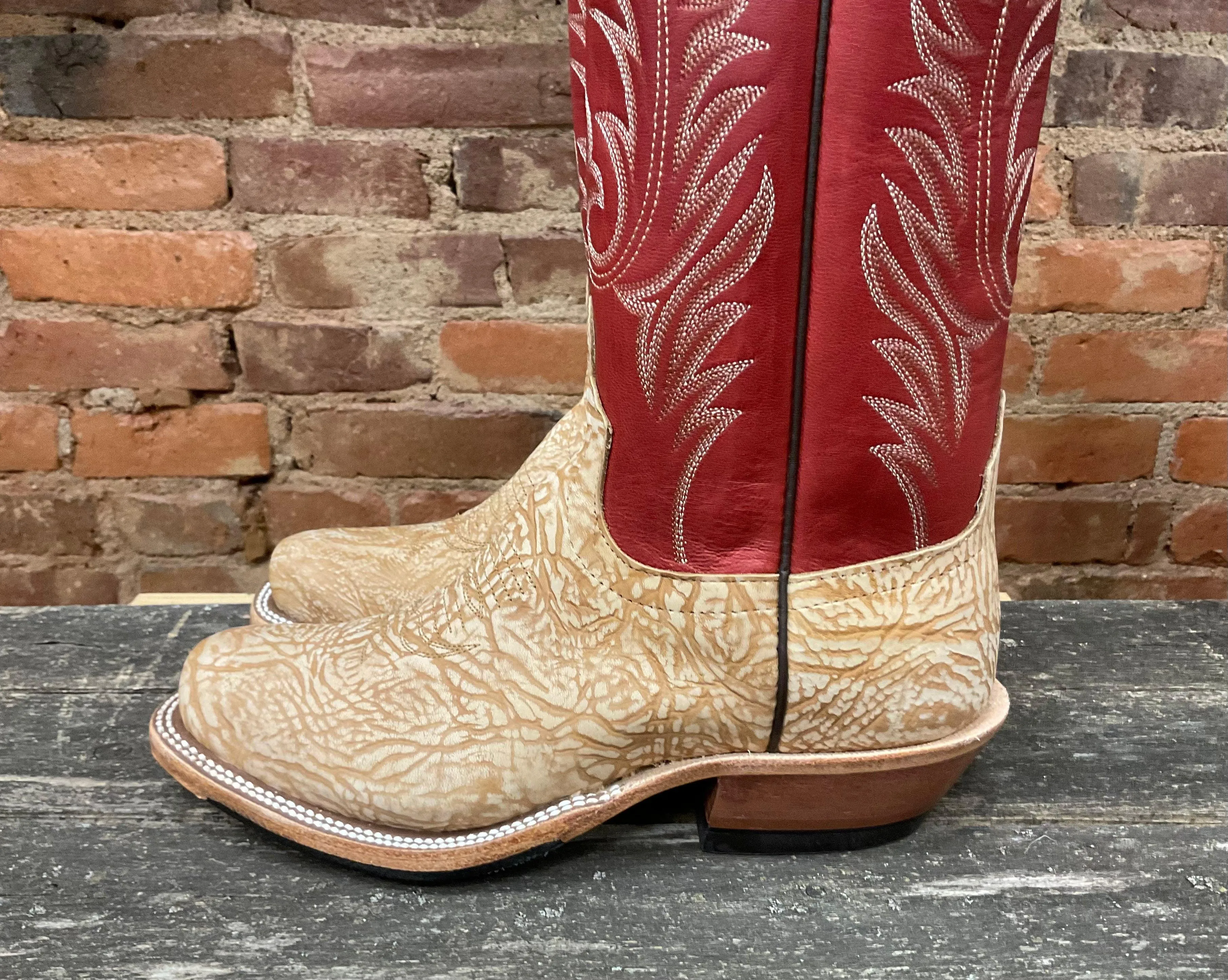 Anderson Bean Men's Tan Washed Shoulder & Red Fools Top Cutter Toe Cowboy Boots 335678