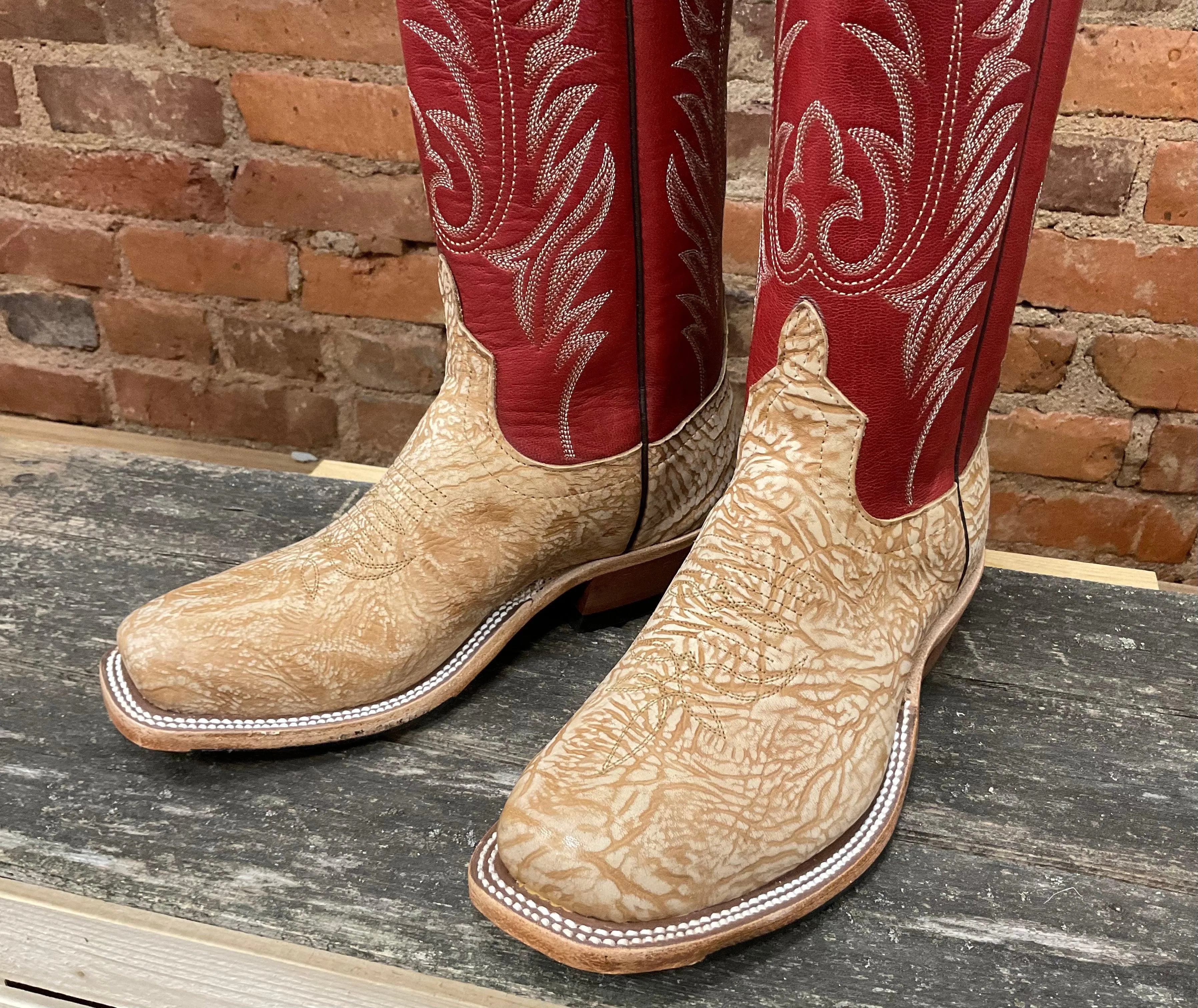Anderson Bean Men's Tan Washed Shoulder & Red Fools Top Cutter Toe Cowboy Boots 335678