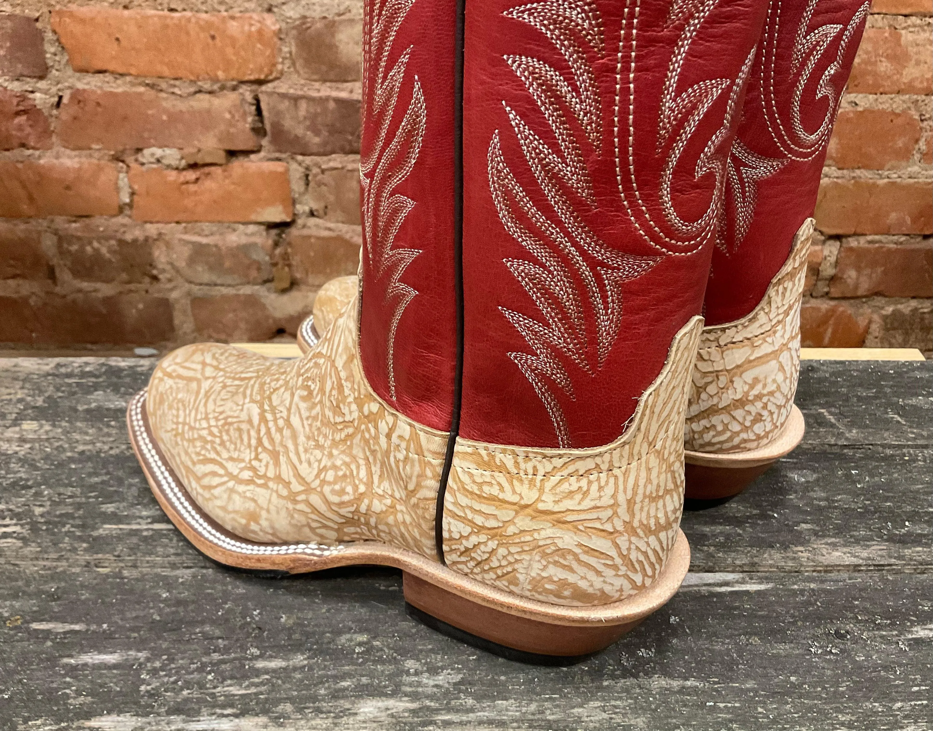 Anderson Bean Men's Tan Washed Shoulder & Red Fools Top Cutter Toe Cowboy Boots 335678