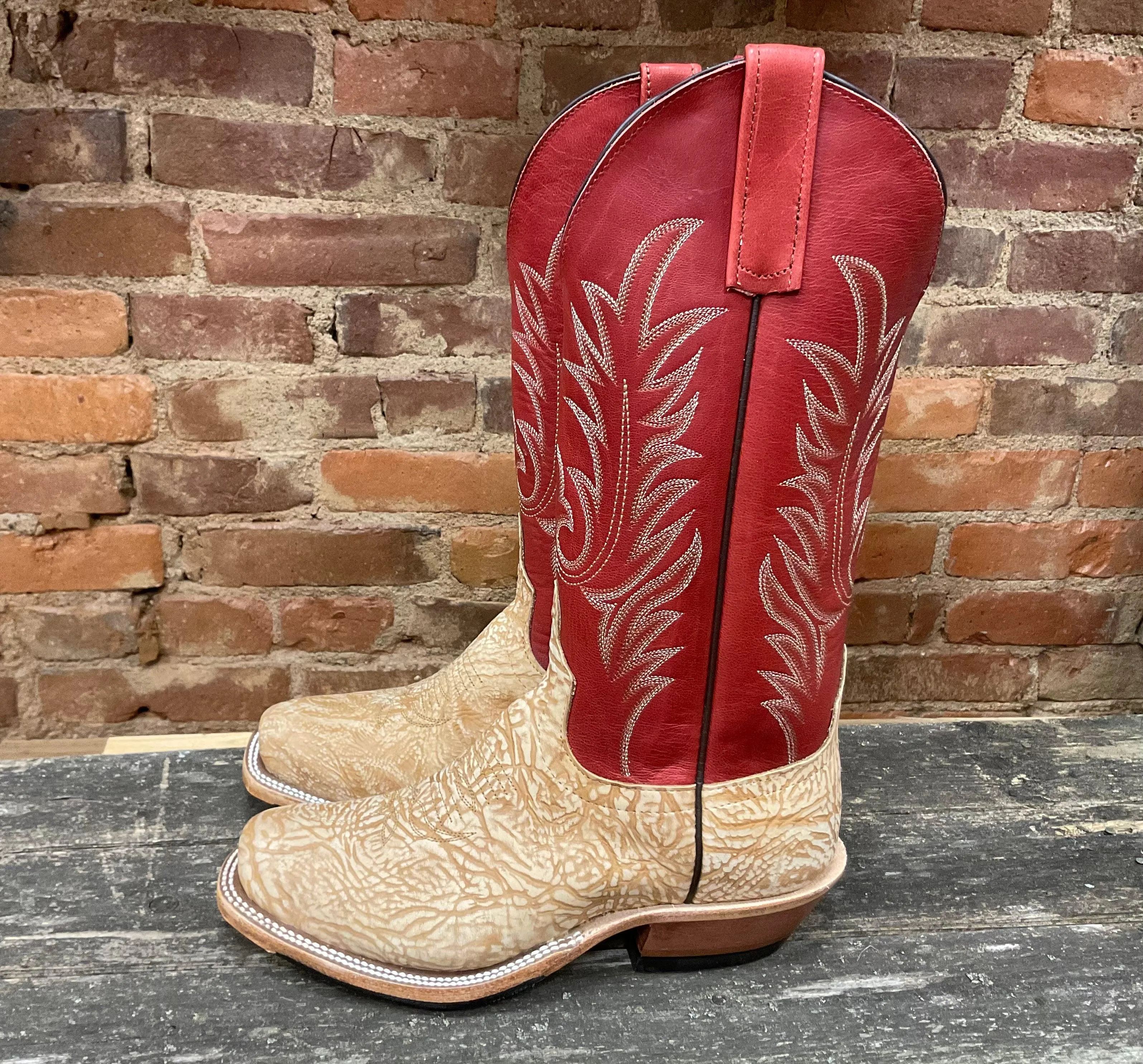 Anderson Bean Men's Tan Washed Shoulder & Red Fools Top Cutter Toe Cowboy Boots 335678