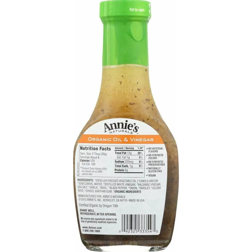 Annies Homegrown Organic Oil and Vinegar Vinaigrette Dressing, 8 oz (Case of 3)