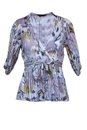 BCBG Max Azria - White w/ Pink & Green Print Silk Split Sleeve Blouse Sz S
