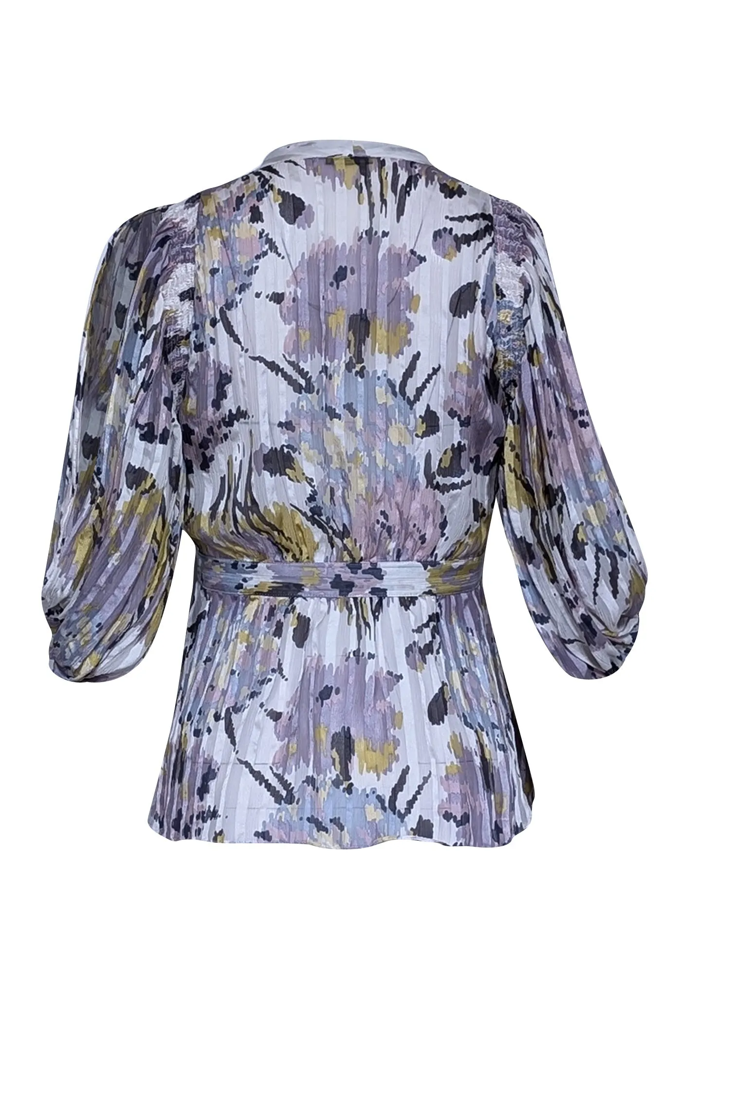 BCBG Max Azria - White w/ Pink & Green Print Silk Split Sleeve Blouse Sz S