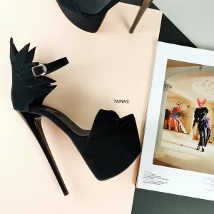 Black Suede High Heel Dahlia Sandals