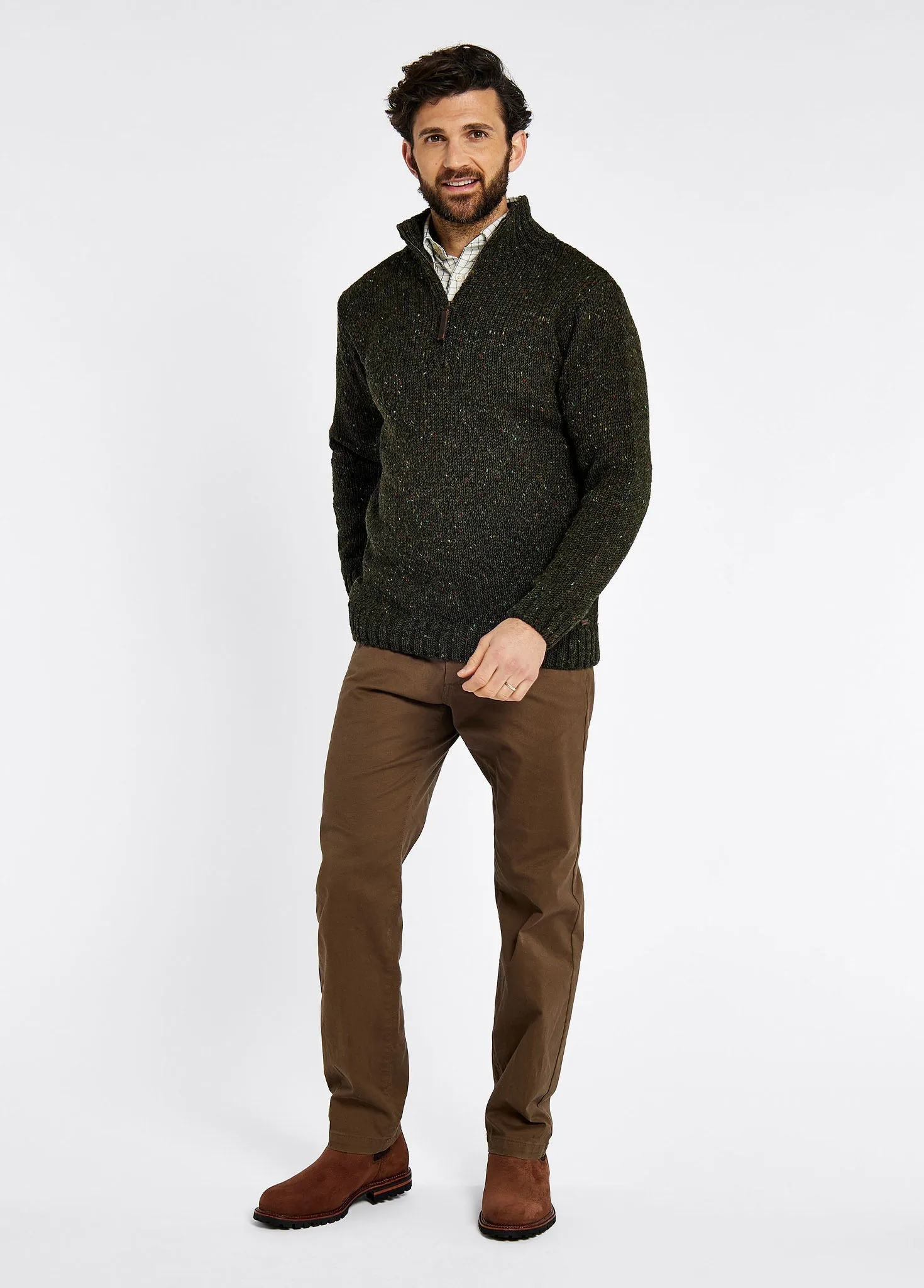 Callaghan Men’s Irish Knit Donegal Sweater - Olive