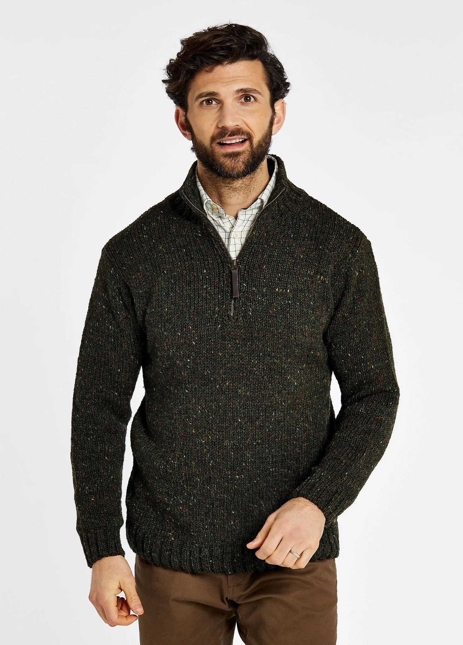 Callaghan Men’s Irish Knit Donegal Sweater - Olive