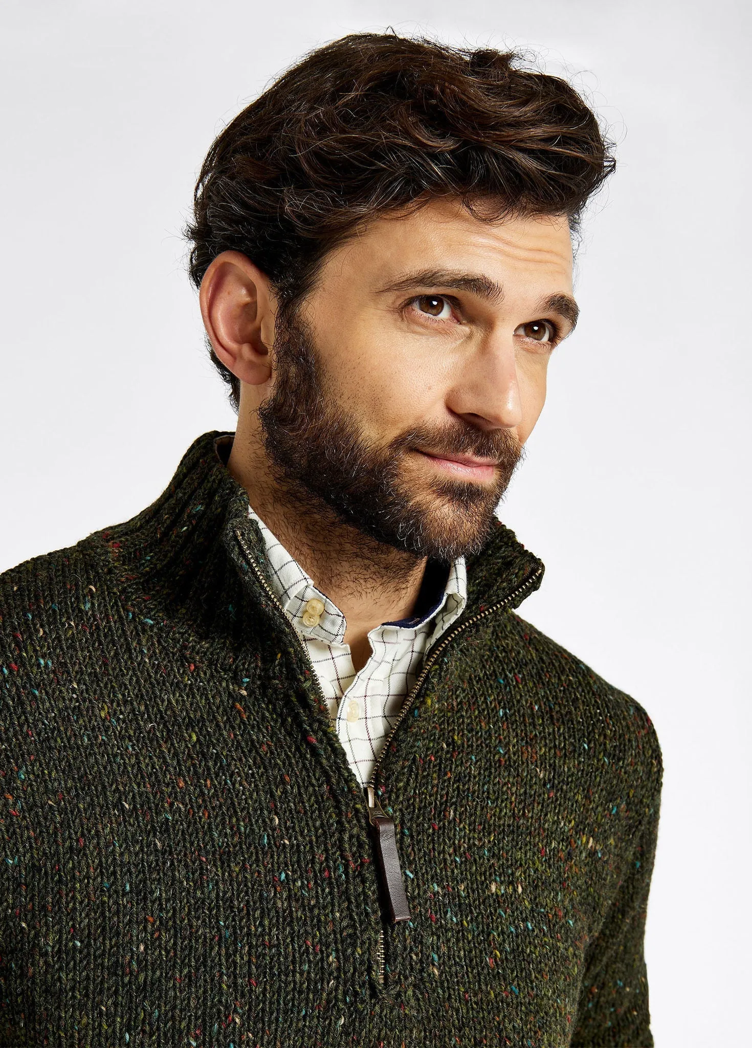 Callaghan Men’s Irish Knit Donegal Sweater - Olive