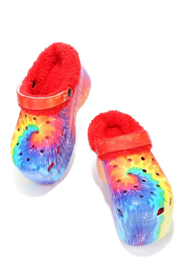 Cape Robbin Gardener-3 Platform Multi Tie Dye Chunky Lined Ankle Strap Sandal (8, Multi)