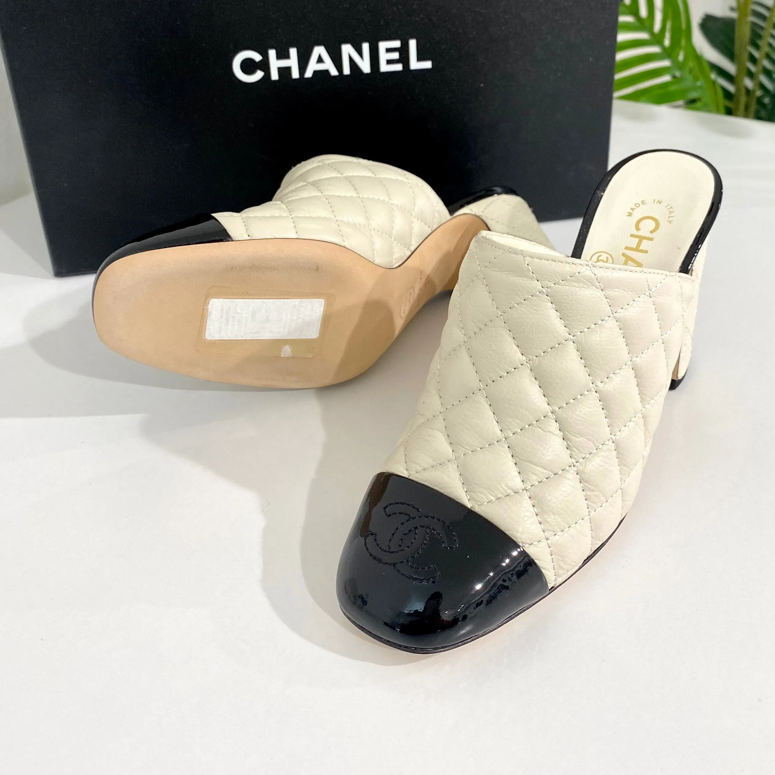 Chanel Cream Cap Toe Mules