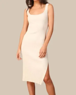 Classic Ribbed Knit Dress In Cream | Cream