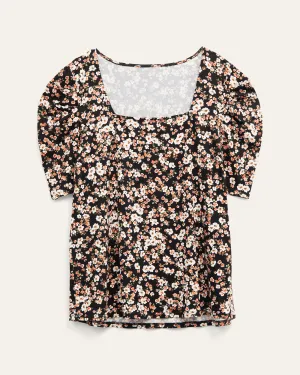 Eleanor Puff Sleeve Top | Black / Mustard