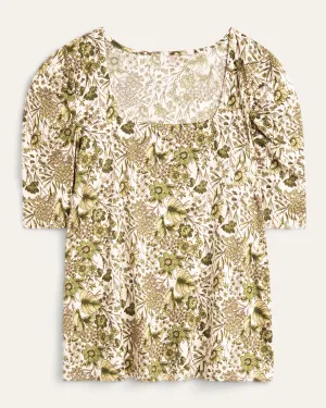 Eleanor Puff Sleeve Top | Ivory / Light Green