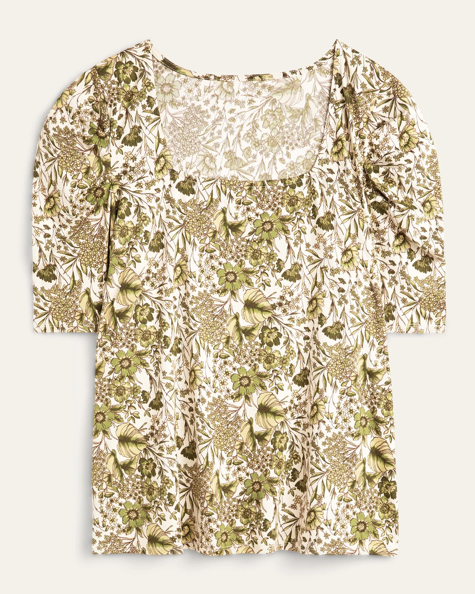 Eleanor Puff Sleeve Top | Ivory / Light Green