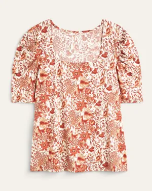 Eleanor Puff Sleeve Top | Ivory / Red