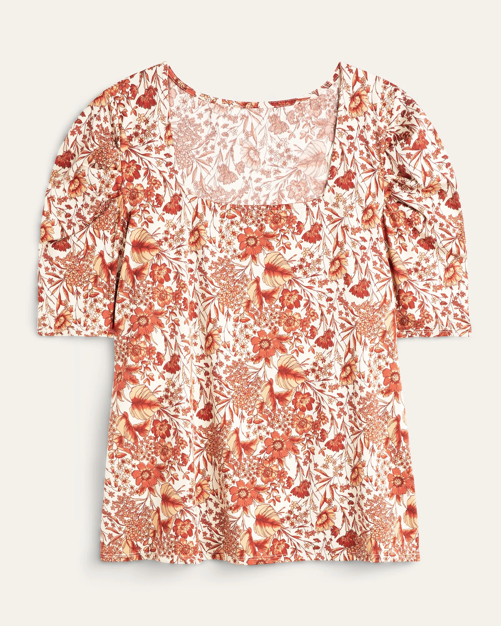 Eleanor Puff Sleeve Top | Ivory / Red