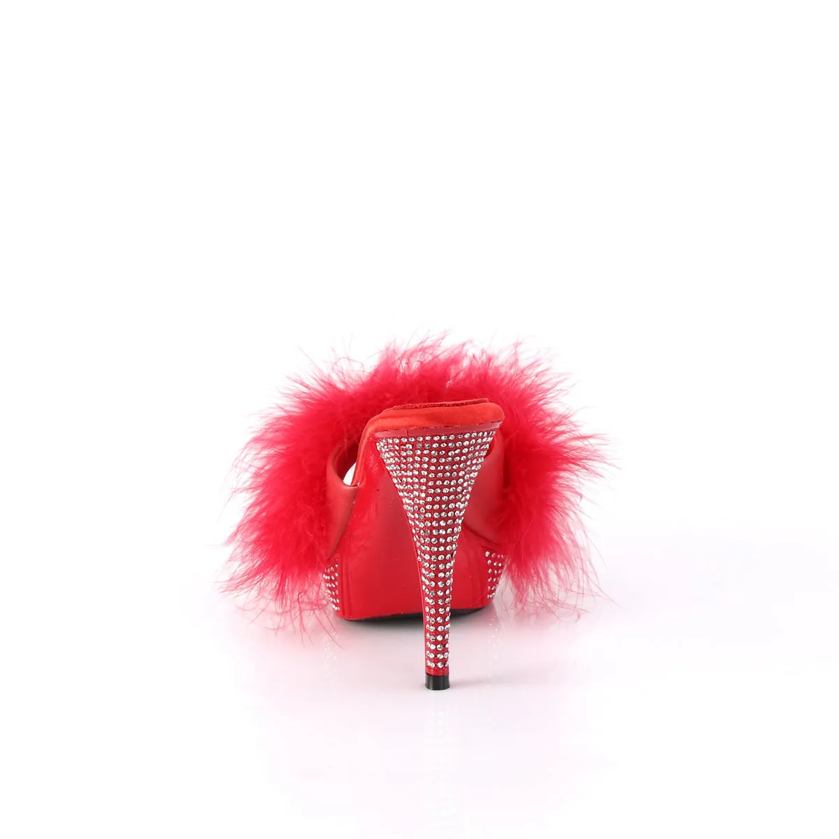 ELEGANT-401F Fabulicious 4 1/2" Elegant Red Marabou-Faux Leather Sexy Shoes (High Heels)