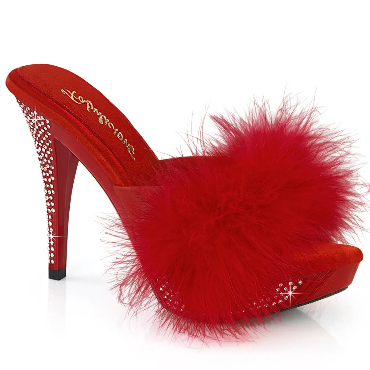 ELEGANT-401F Fabulicious 4 1/2" Elegant Red Marabou-Faux Leather Sexy Shoes (High Heels)