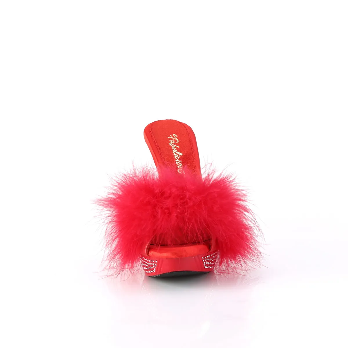 ELEGANT-401F Fabulicious 4 1/2" Elegant Red Marabou-Faux Leather Sexy Shoes (High Heels)
