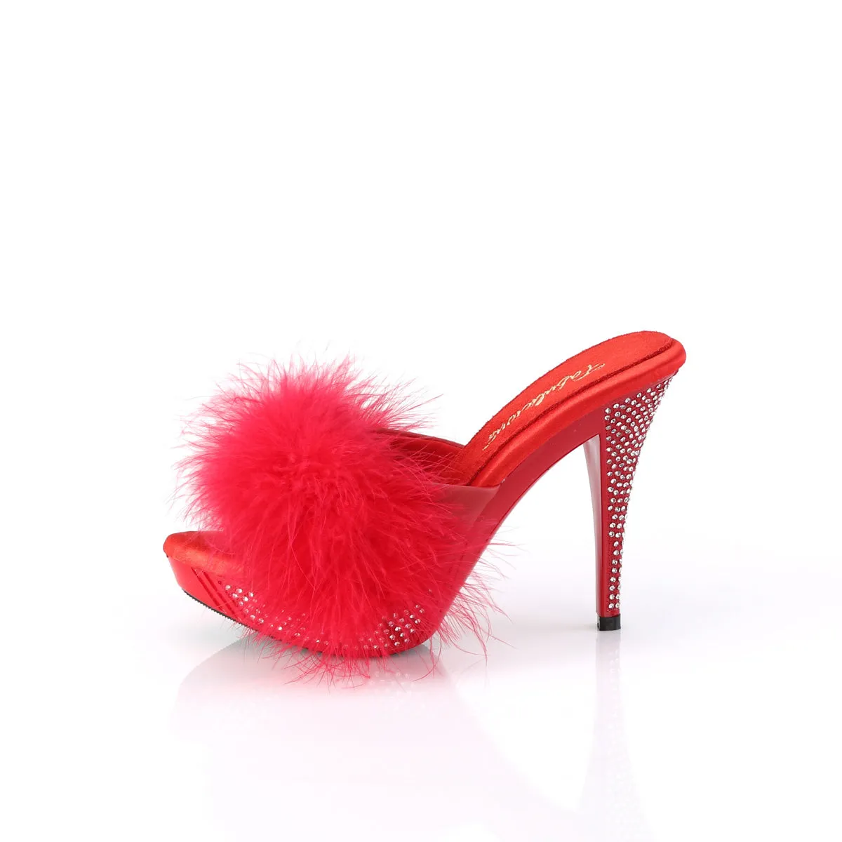 ELEGANT-401F Fabulicious 4 1/2" Elegant Red Marabou-Faux Leather Sexy Shoes (High Heels)