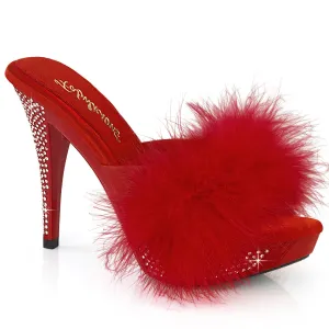 ELEGANT-401F Fabulicious 4 1/2" Elegant Red Marabou-Faux Leather Sexy Shoes (High Heels)