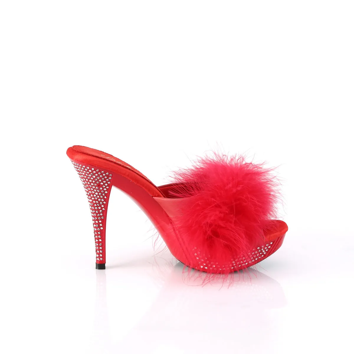 ELEGANT-401F Fabulicious 4 1/2" Elegant Red Marabou-Faux Leather Sexy Shoes (High Heels)