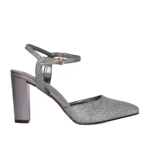Elegant Grey Glitter Block Heel Sandals | 428L-G