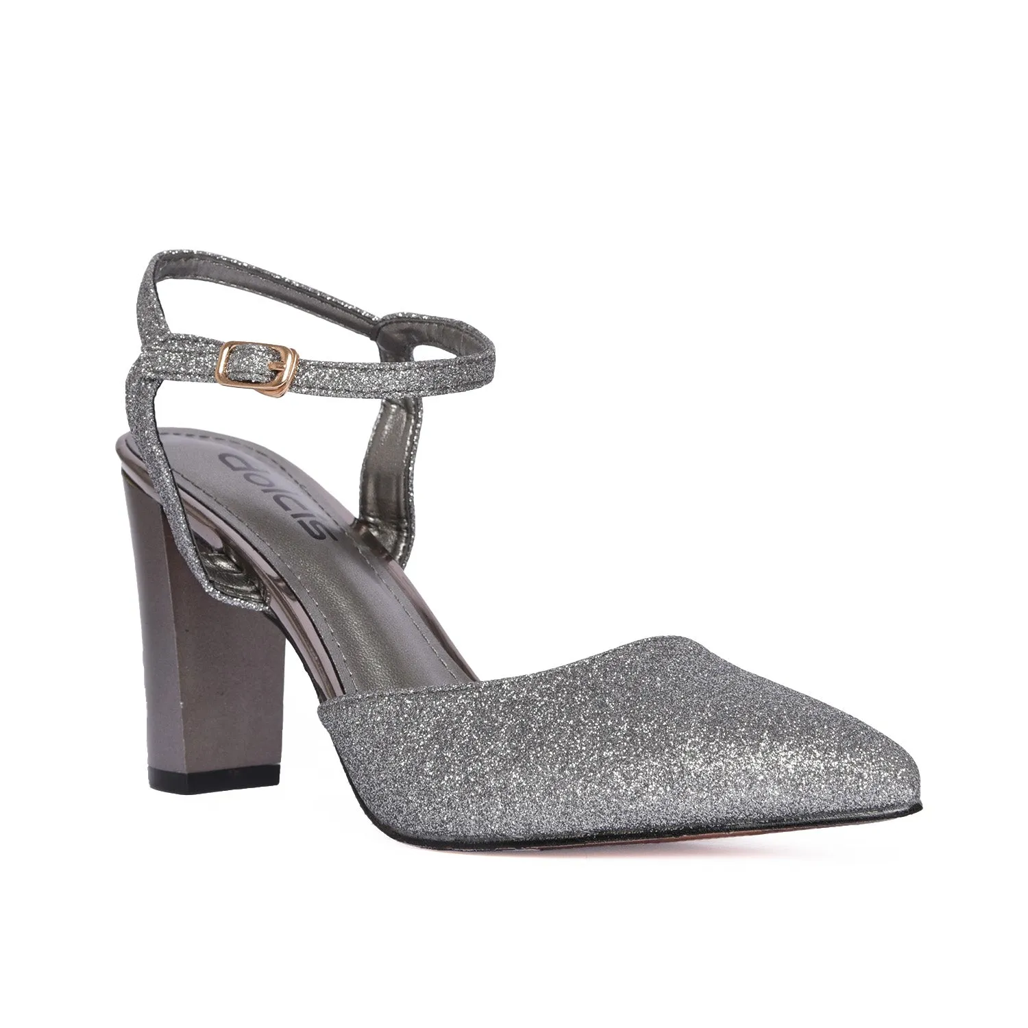 Elegant Grey Glitter Block Heel Sandals | 428L-G