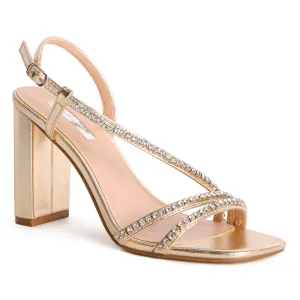 Embellished Block Heel Sandal in Gold