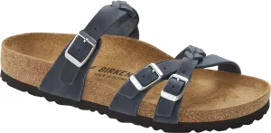 Franca Braided Oiled Leather Classic Footbed in Navy