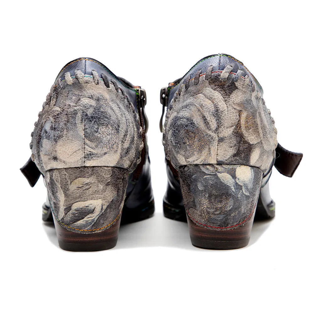 Hand-polished Leather Splicing Retro Casual Belt Buckle Comfortable Thick Heel Single Shoes