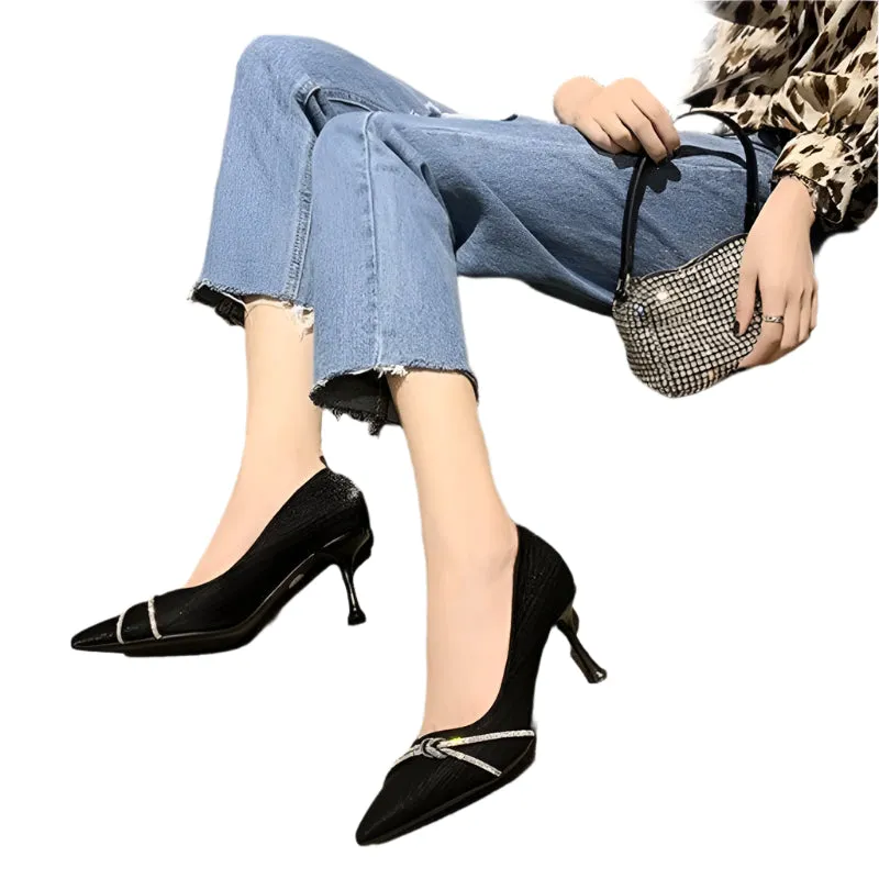 Ladies Black Rhinestone Diamond Pumps – Elegant Wedding & Bride Shoes with Heel, Crystal Dress Shoes for Women