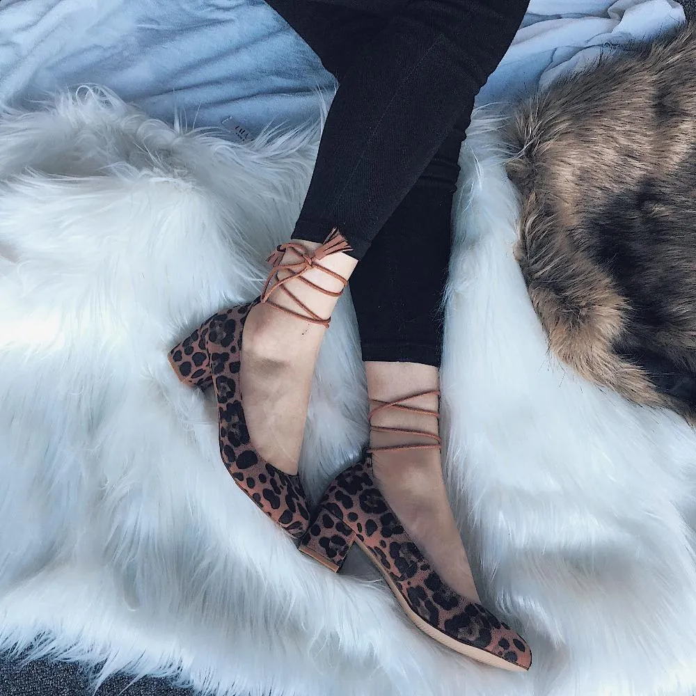 Leopard Print Lace Up Pumps