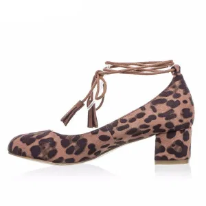 Leopard Print Lace Up Pumps