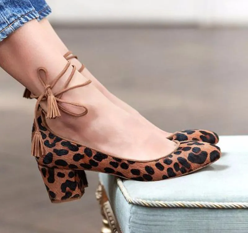 Leopard Print Lace Up Pumps