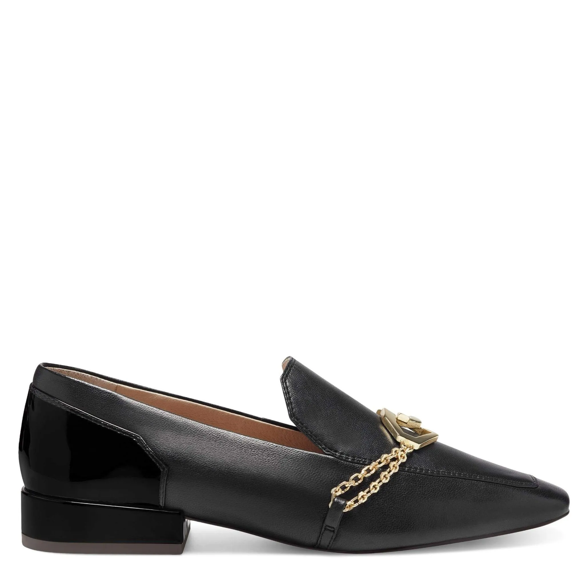 Louise Et Cie Everland Black Leather Scale Embossed Leather Chain Detail Loafers
