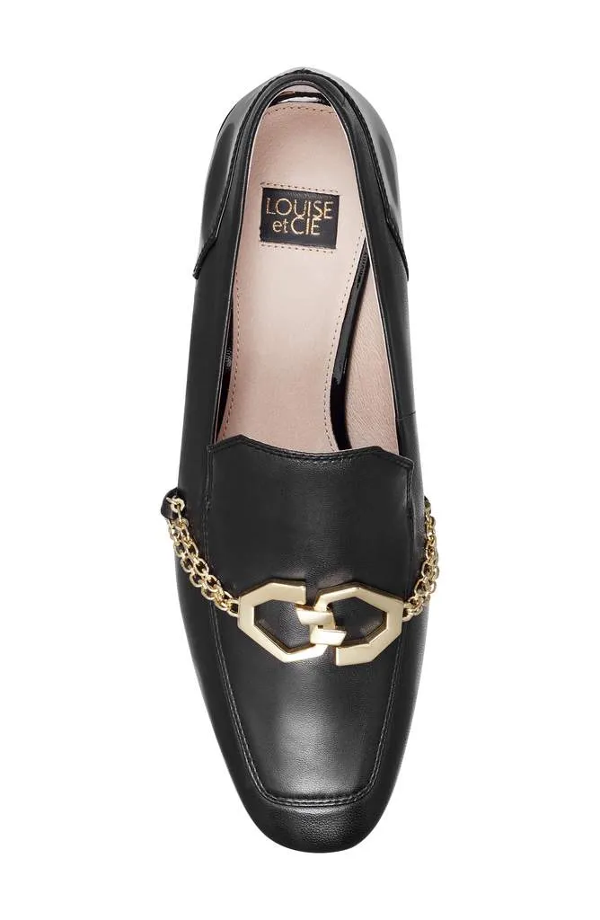 Louise Et Cie Everland Black Leather Scale Embossed Leather Chain Detail Loafers