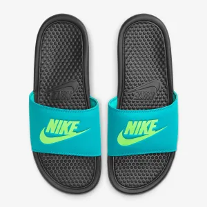 Men's Nike Benassi "Just Do It" Classic Slides (Black/Oracle Aqua/Ghost Green)(343880-032)