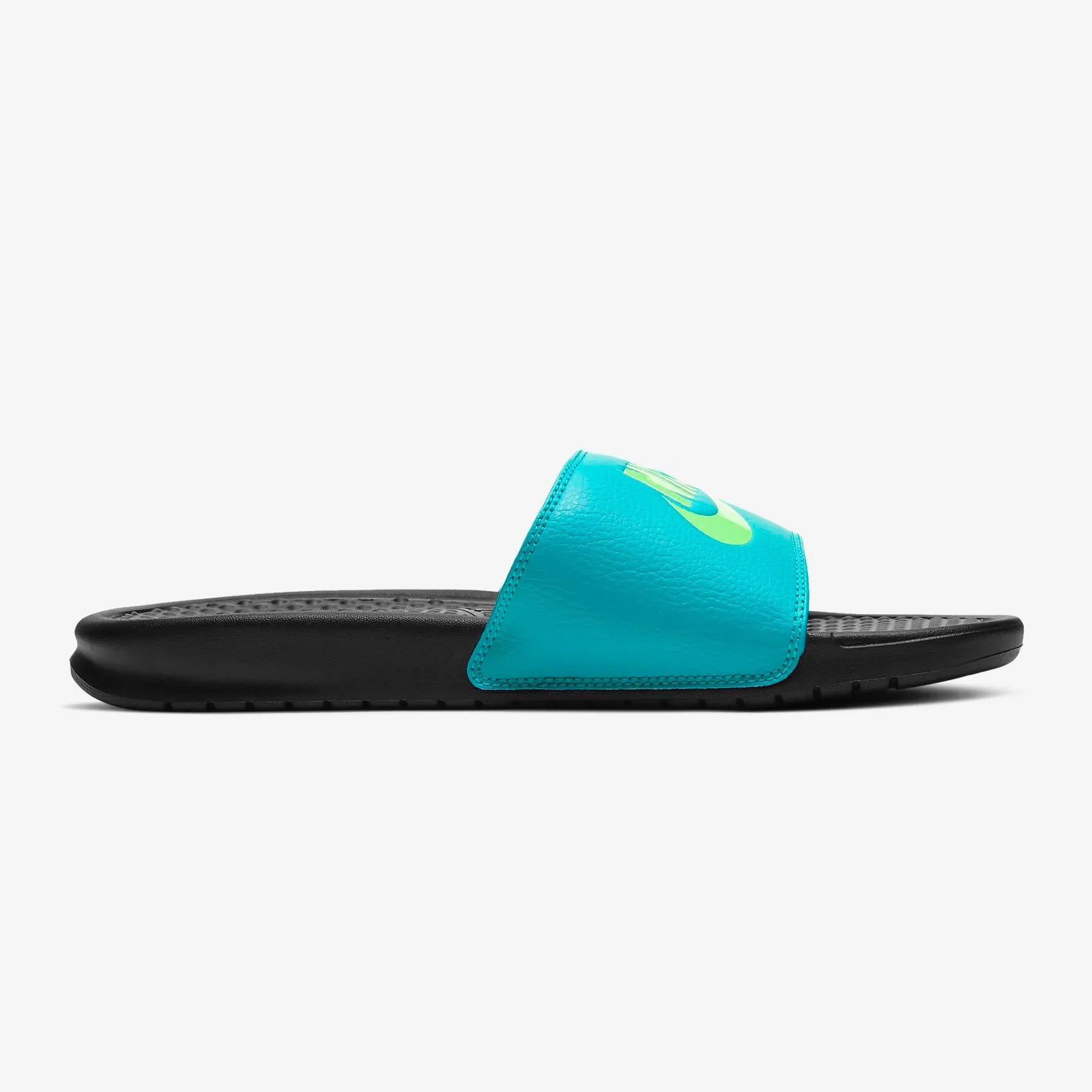 Men's Nike Benassi "Just Do It" Classic Slides (Black/Oracle Aqua/Ghost Green)(343880-032)