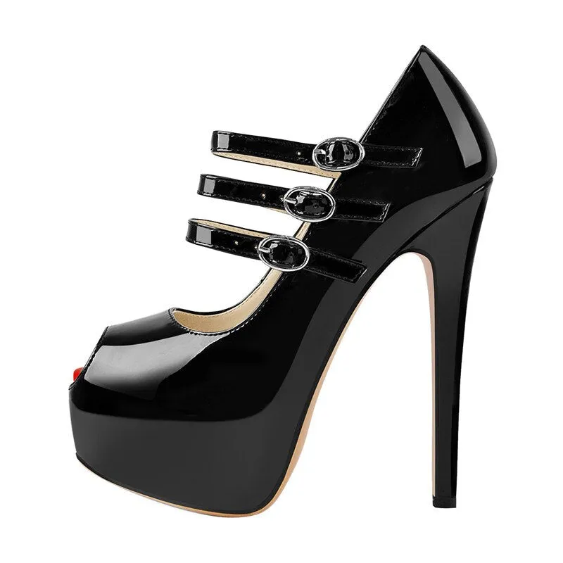 Peep Toe Platform High Heel Ankle Strap Shoes