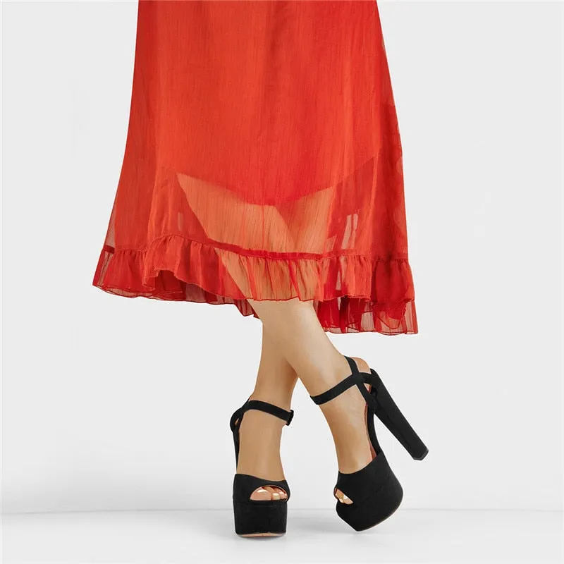 Platform Heels Block Chunky Heel Ankle Strap Sandals