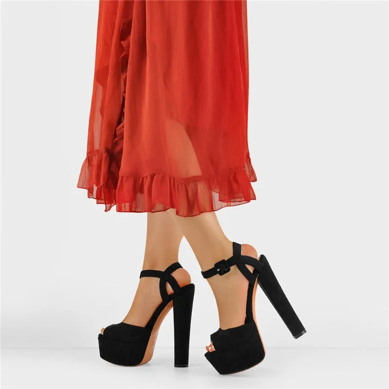Platform Heels Block Chunky Heel Ankle Strap Sandals