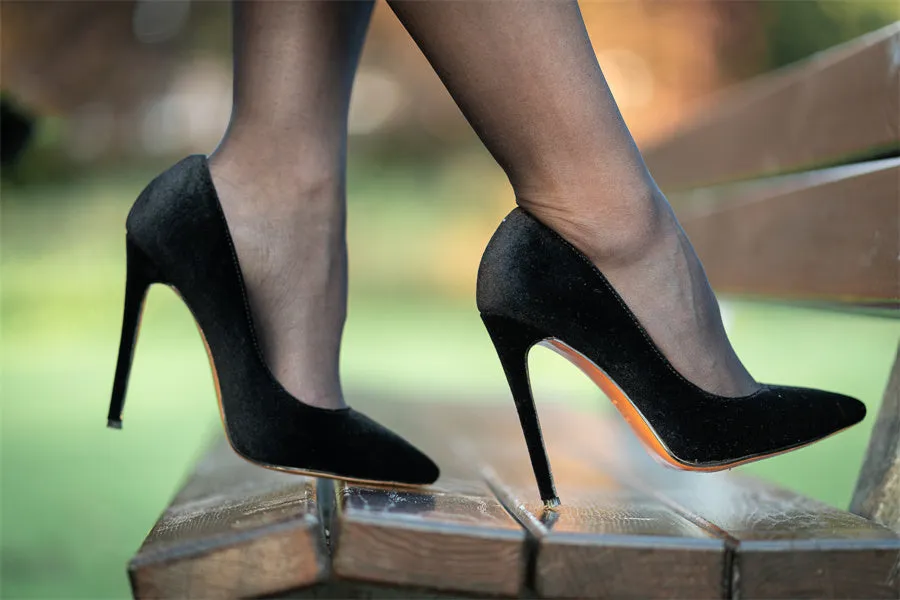 Pointed Toe Flock Slip On Pumps Shoes